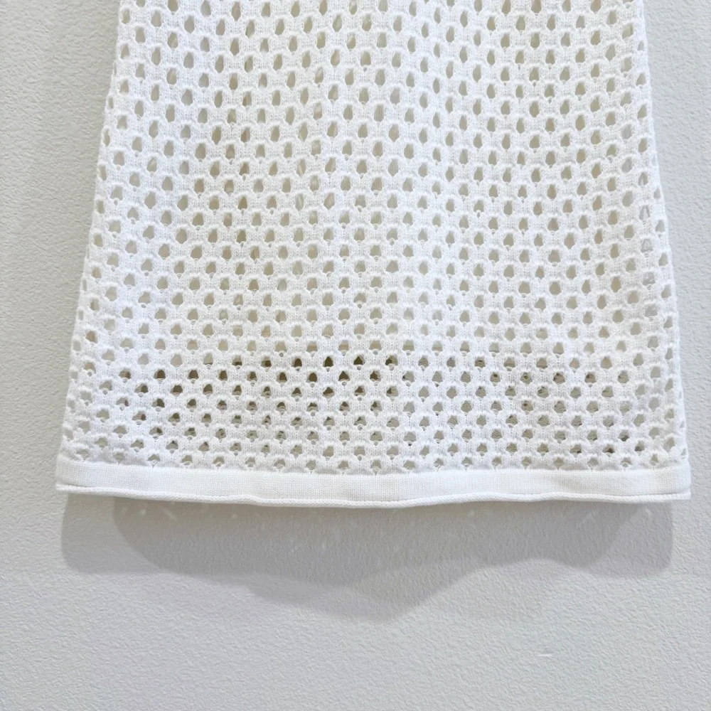 AQUA Crochet Tank Dress White Sleeveless Pullover Crewneck Size Small